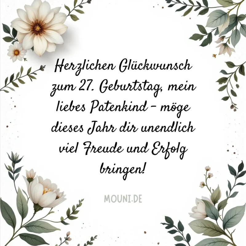 Glückwünsche zum 27. Geburtstag für Patenkind