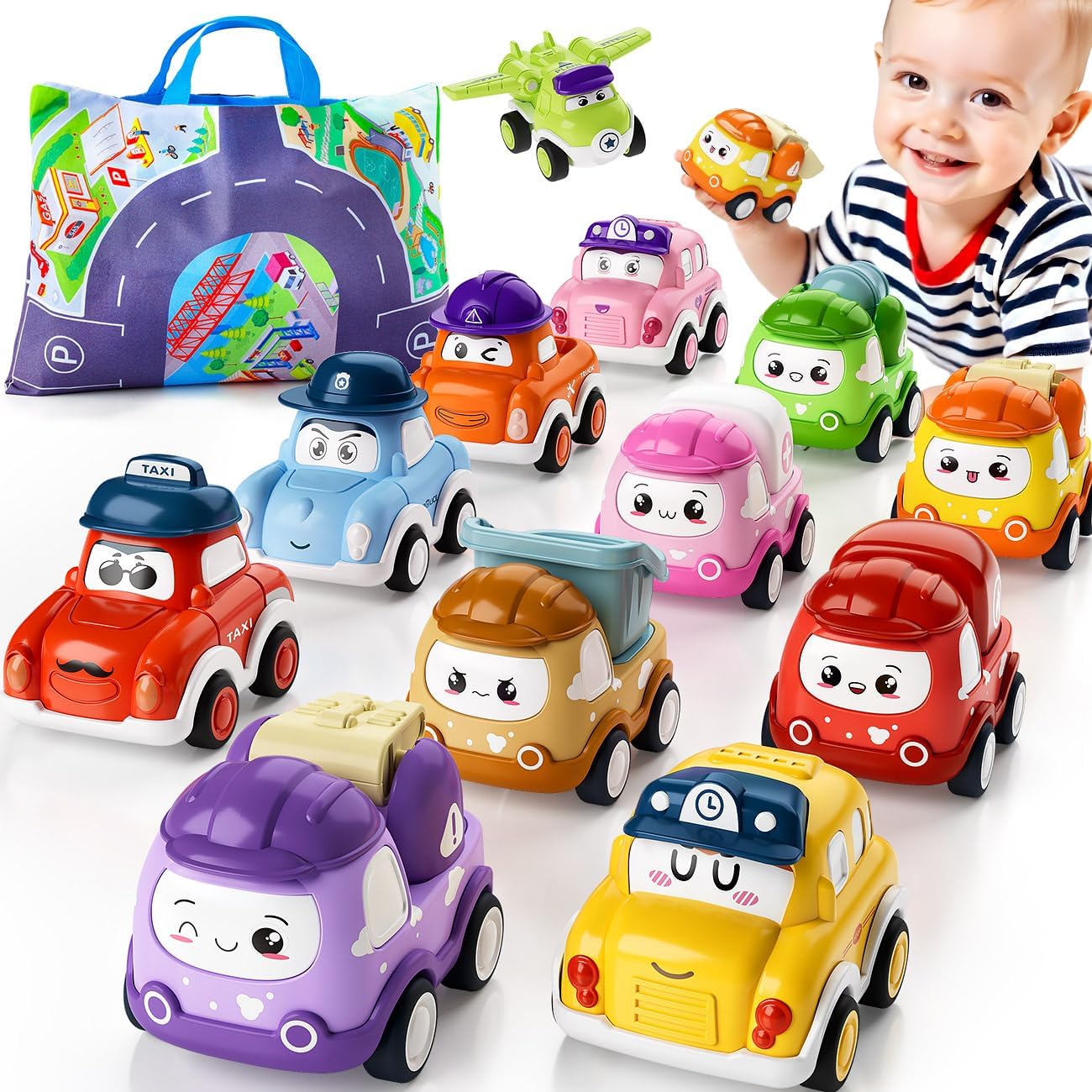 KmmiFF 12pcs Wind-Up Car Set