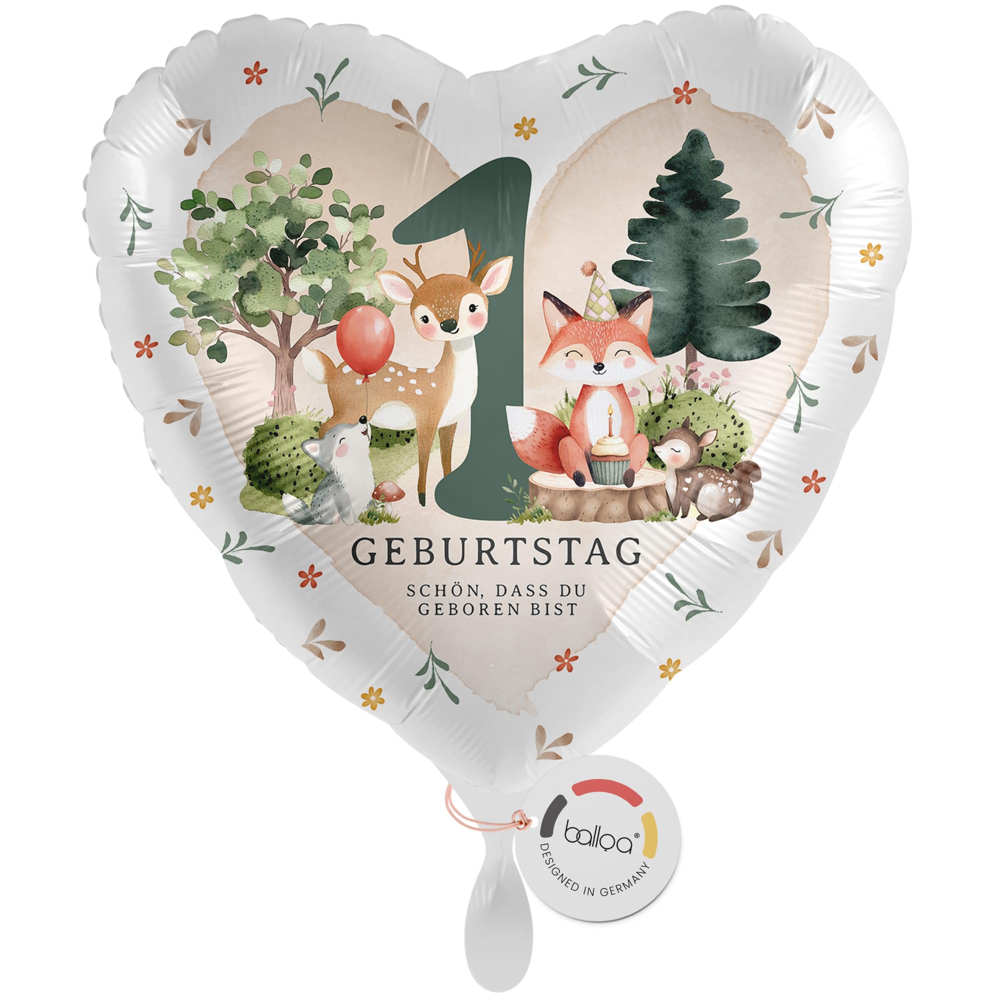 Ballon Herz Waldtiere 1. Geburtstag